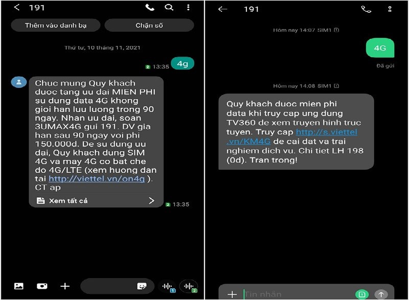 Soạn tin nhắn 4G gửi 191