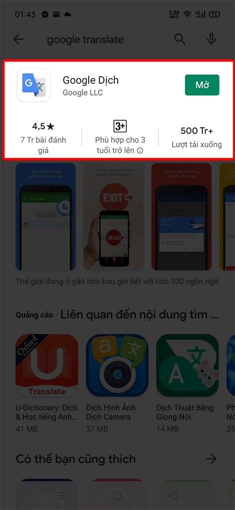 Tải và mở ứng dụng Google Translate.