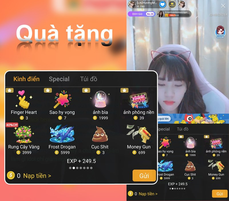 Tặng quà cho Fan hâm mộ trên Nonolive