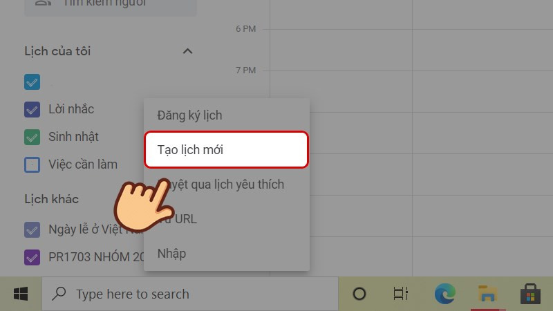 Tạo lịch mới trên Google Calendar