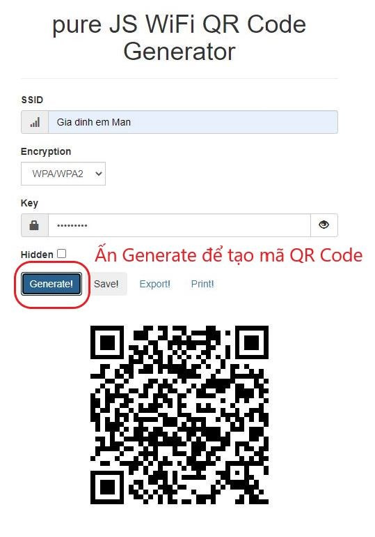 Tạo mã QR Code Wifi với Qifi.org