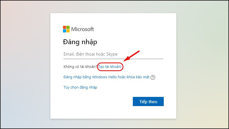Tạo tài khoản Microsoft