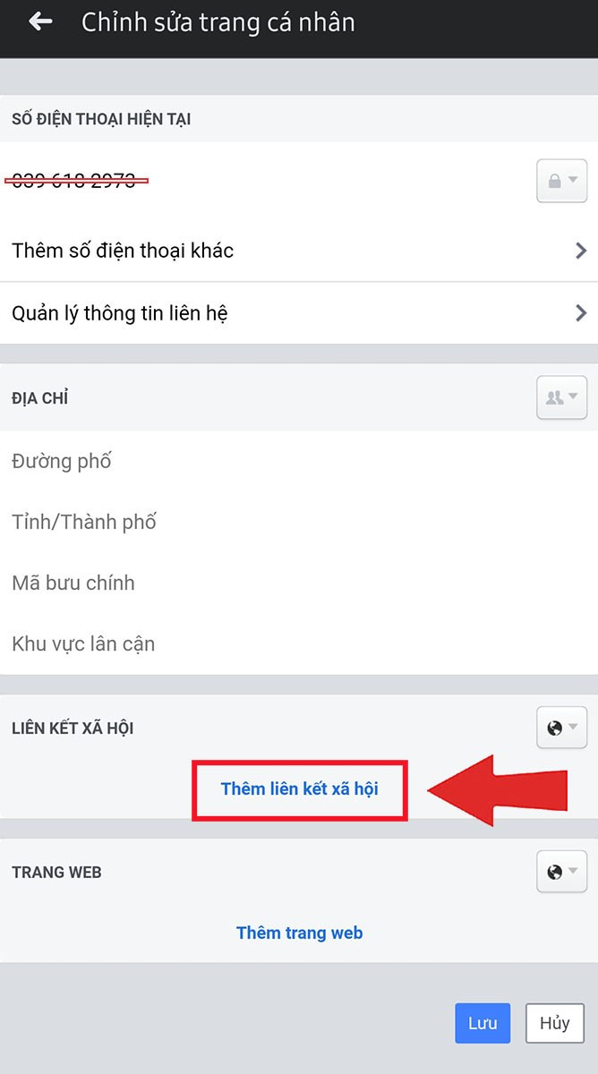 Thêm liên kết xã hội trên Facebook