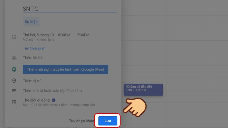 Thêm sự kiện vào Google Calendar