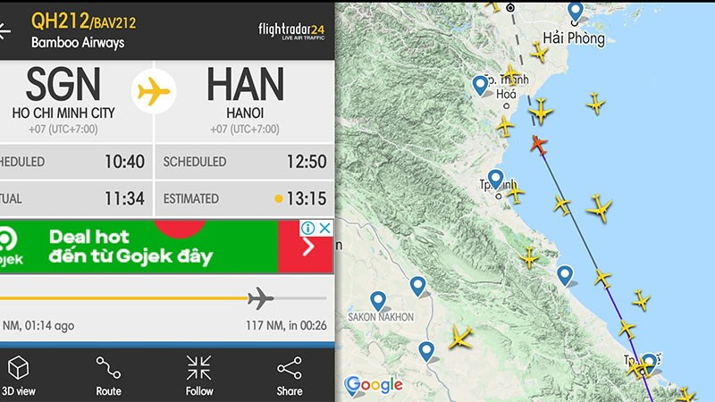 Theo dõi chuyến bay trên Flightradar24