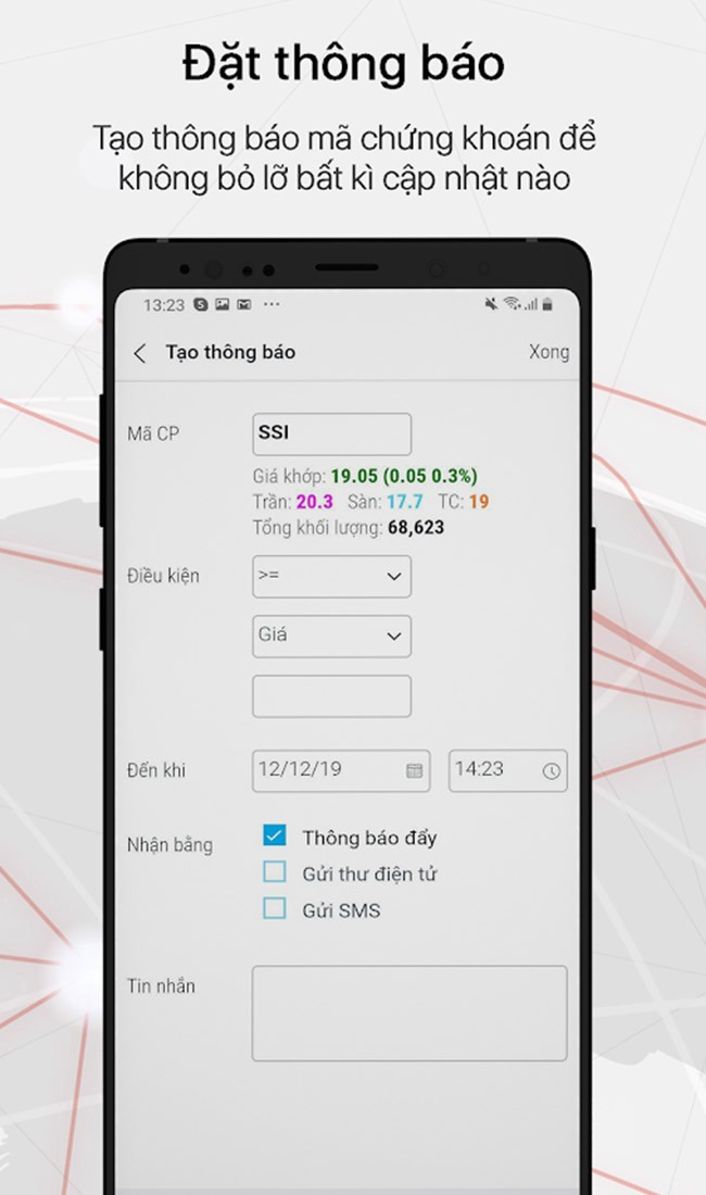 Thiết lập thông báo chứng khoán