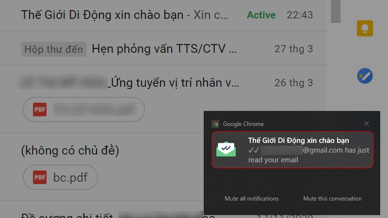 Thông báo email đã đọc