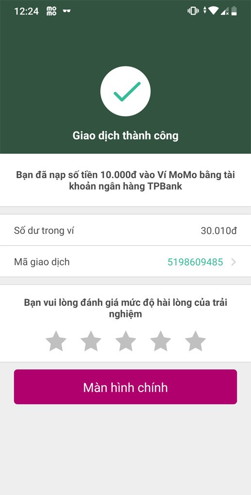 Thông báo giao dịch đã thành công.