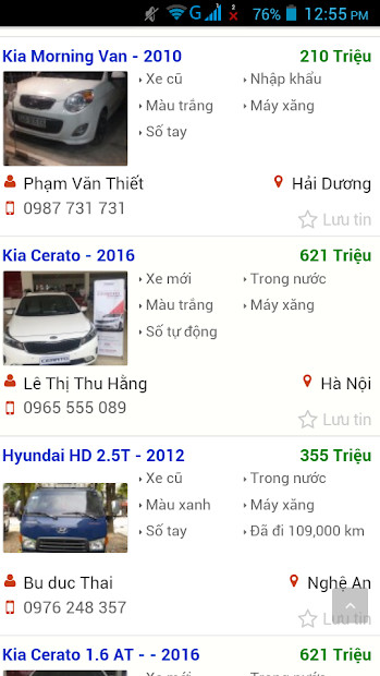 Thông tin chi tiết về xe