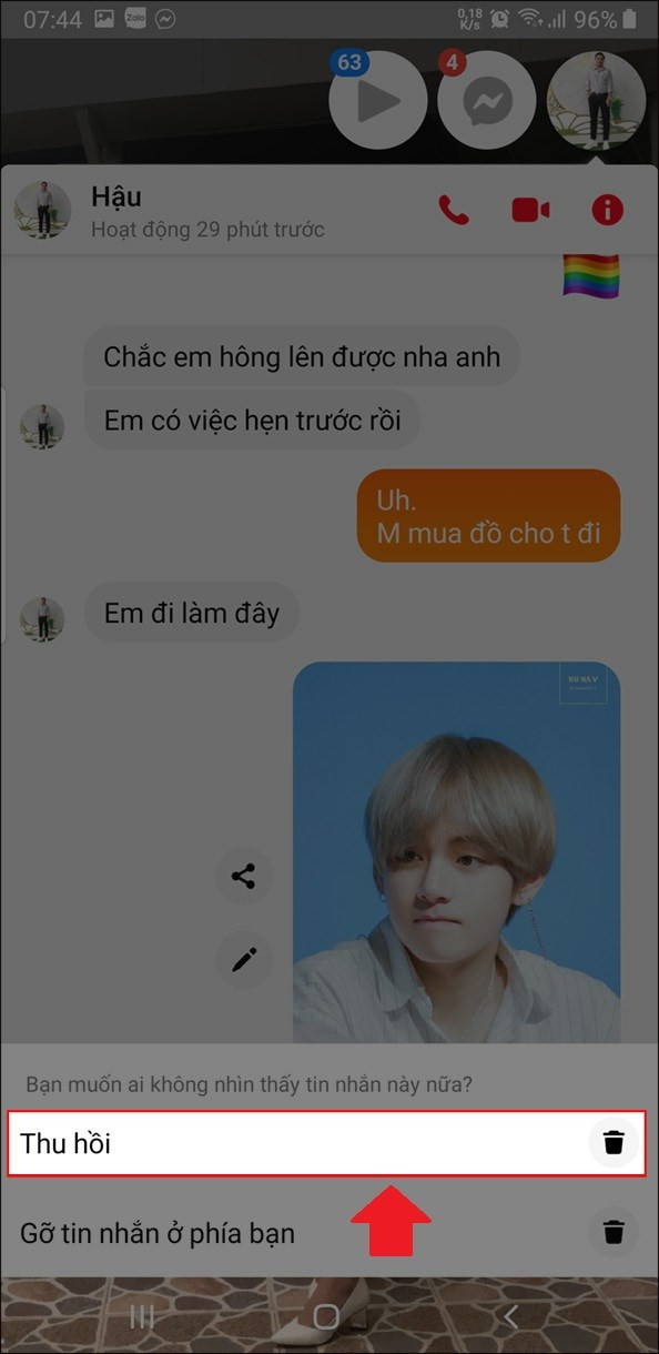 Thu hồi ảnh trên Messenger điện thoại