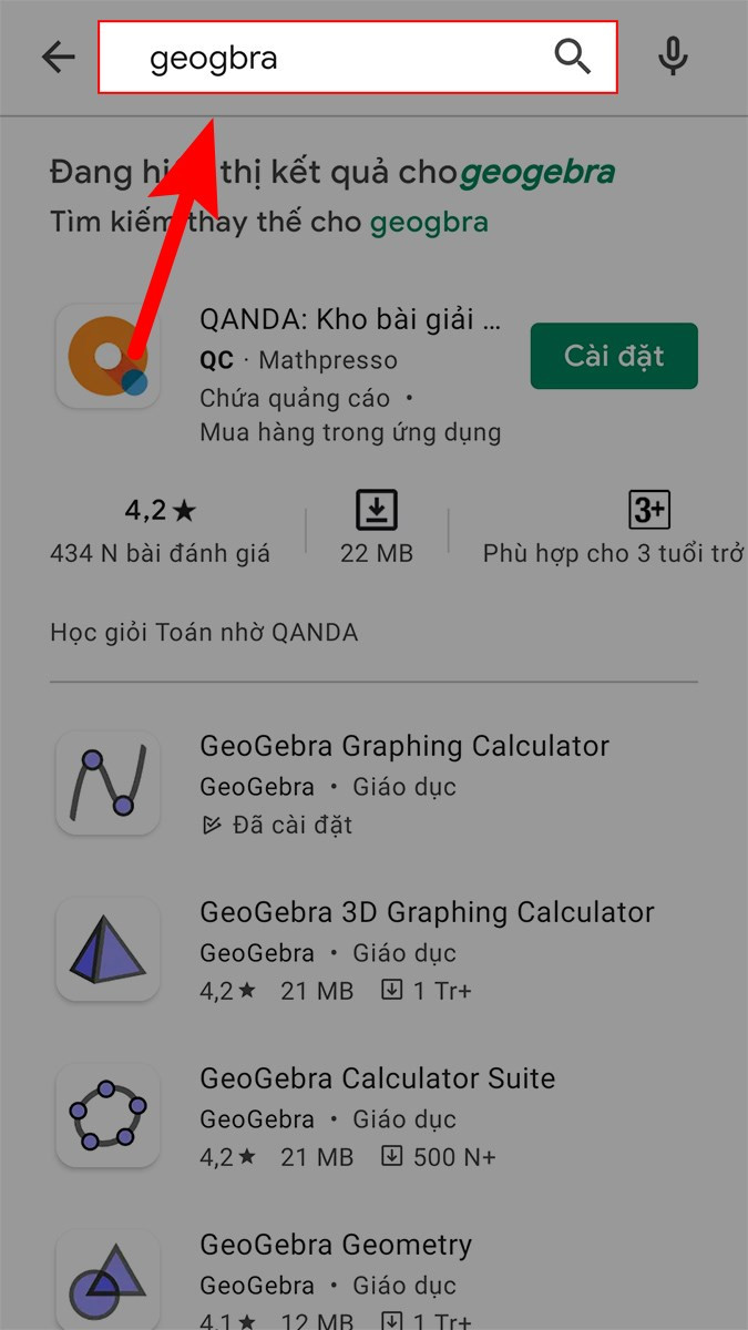 Tìm kiếm GeoGebra trên CH Play