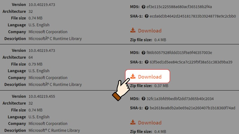 Tìm tệp phù hợp với phiên bản máy tính &gt; Nhấn chọn Download