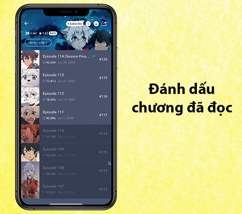 Tính năng đánh dấu chương đã đọc trên Webtoon