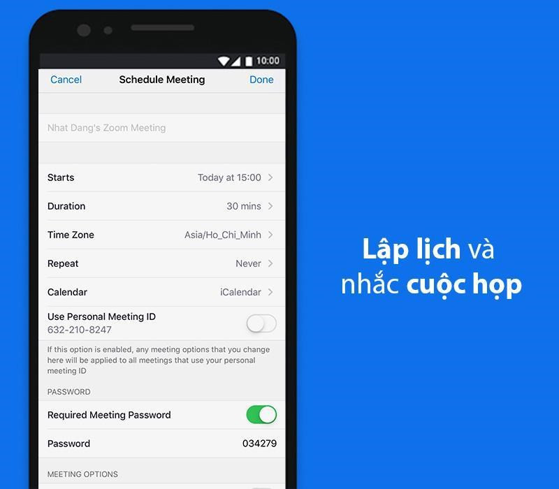 Tính năng lên lịch cuộc họp trên Zoom