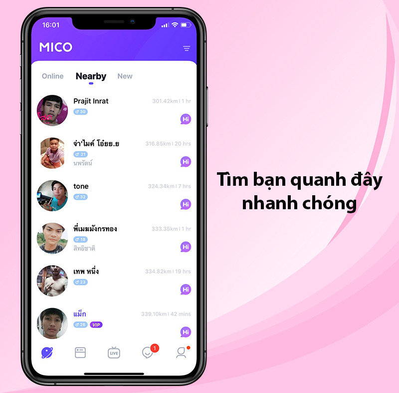 Tính năng tìm kiếm bạn bè quanh đây trên MICO