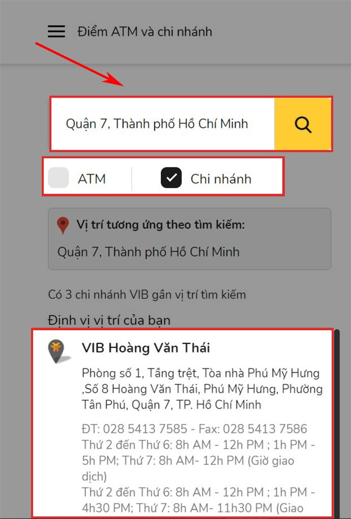 Tra cứu chi nhánh VIB