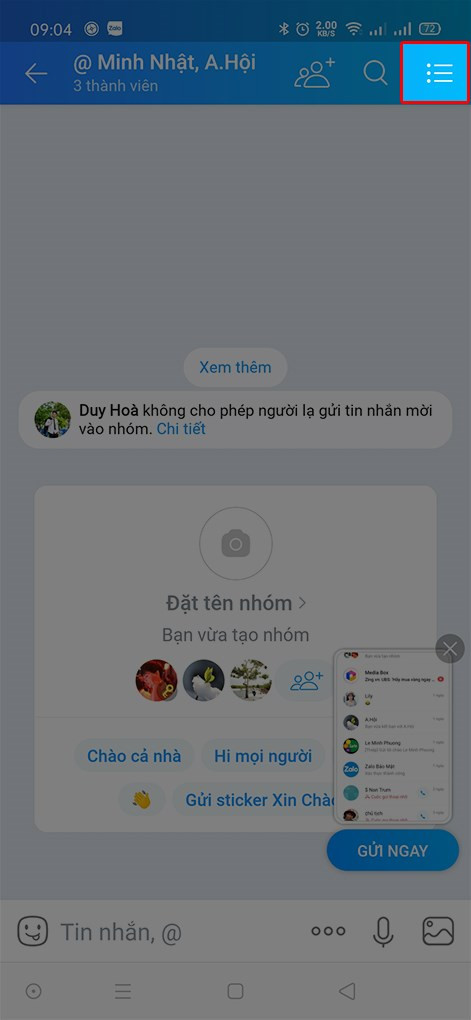 Truy cập nhóm chat Zalo