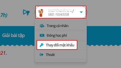 Truy cập thay đổi mật khẩu