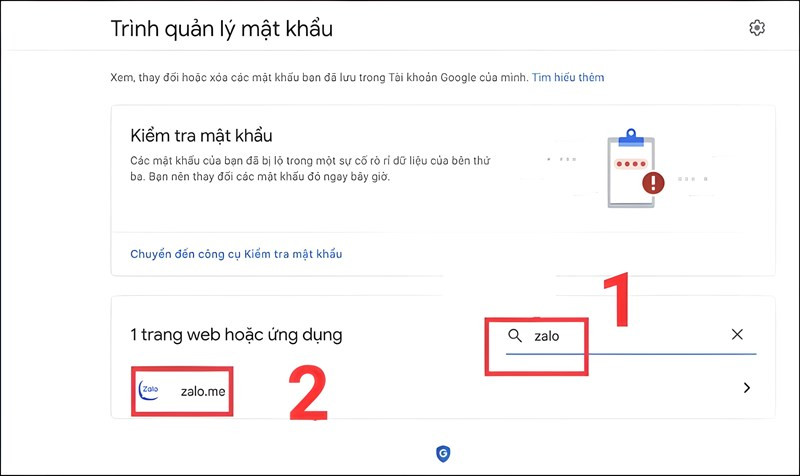 Truy cập trang quản lý mật khẩu Google