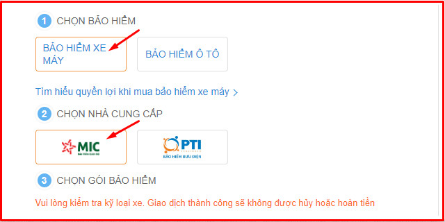 Truy cập web Thế Giới Di Động và chọn mục Bảo hiểm xe máy