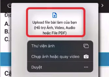 Upload ảnh bài làm Azota