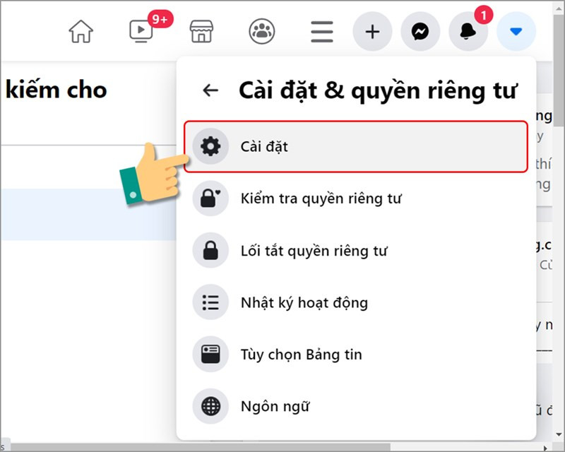 Vào cài đặt Facebook trên máy tính