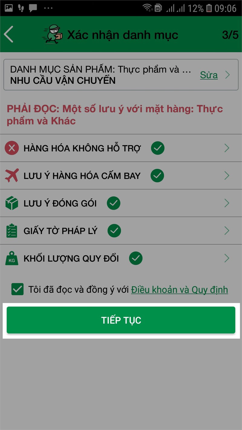 Xác nhận điều khoản và quy định của GHTK