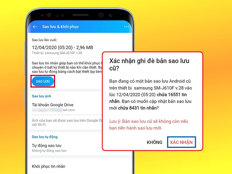 Xác nhận sao lưu tin nhắn Zalo