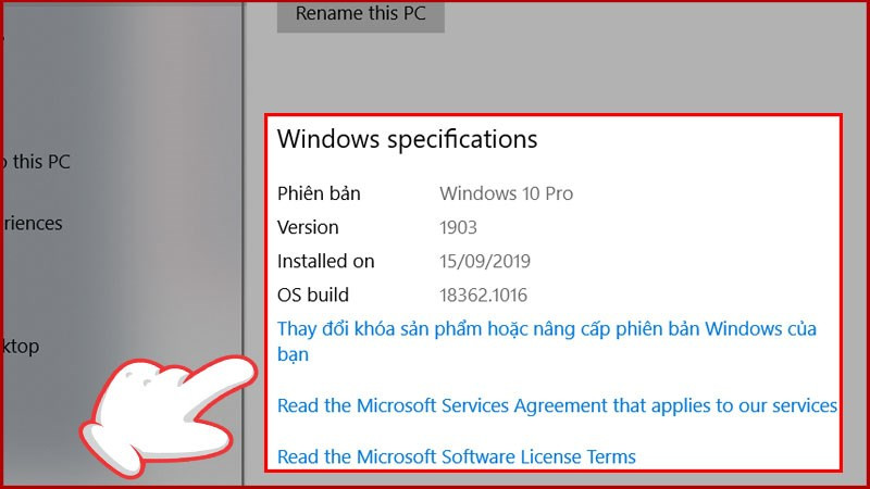 Xem thông tin phiên bản Windows 10