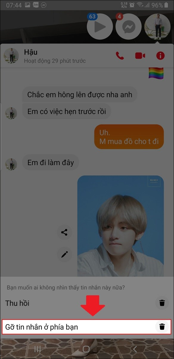 Xóa ảnh ở phía bạn trên Messenger điện thoại