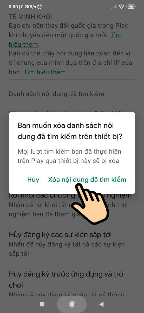 Xóa lịch sử tìm kiếm CH Play