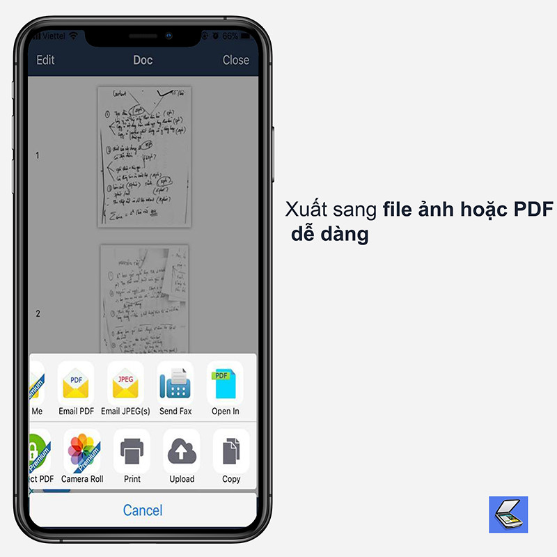 Xuất file scan dưới dạng ảnh hoặc PDF