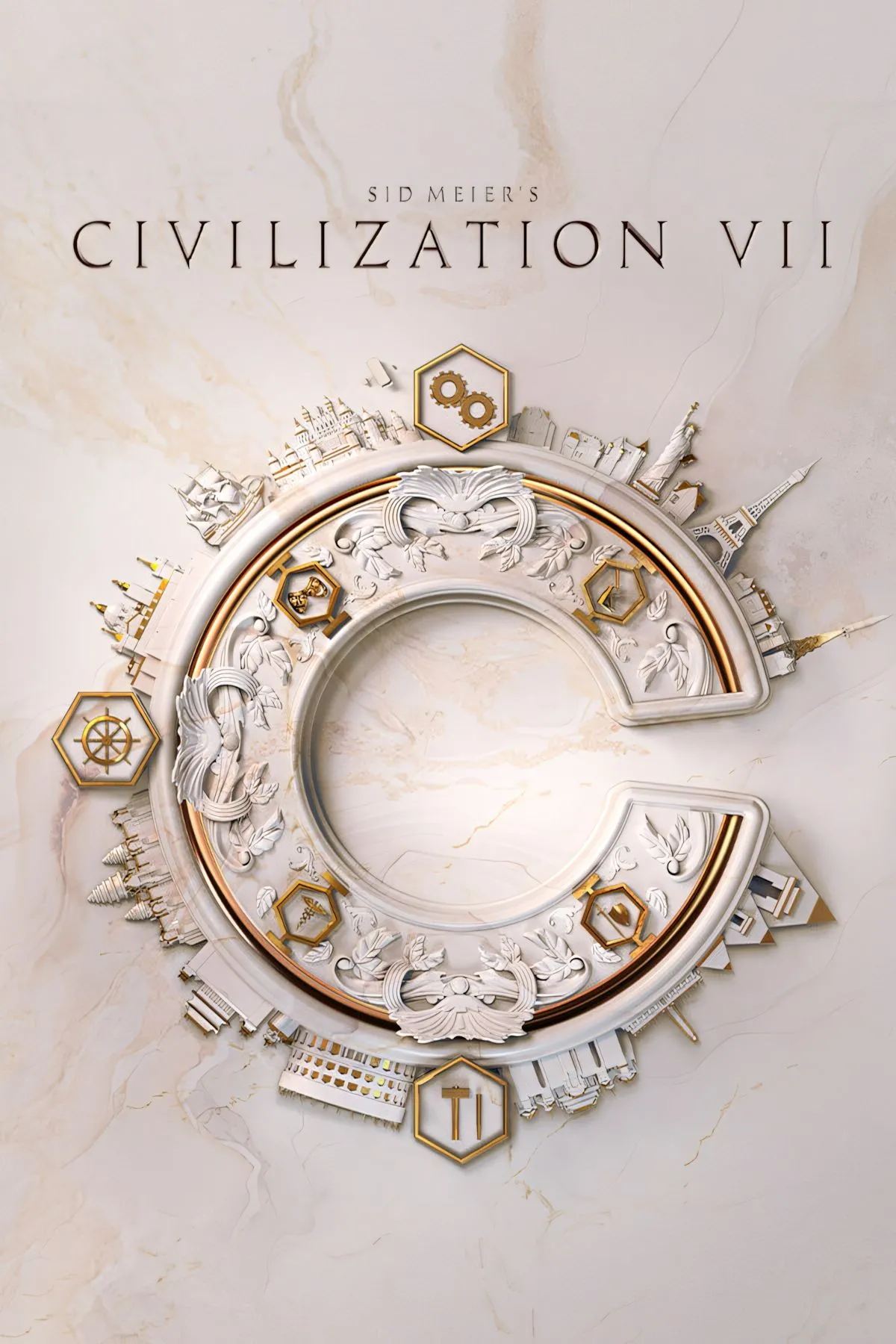 Ảnh bìa chính thức của Sid Meier's Civilization VII thể hiện các thời kỳ lịch sử