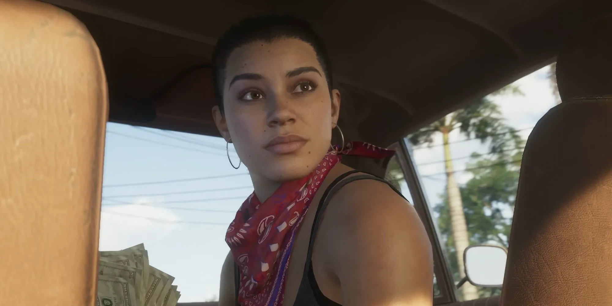 Artwork chính thức của GTA 6 với hai nhân vật chính Lucia và Jason bên chiếc xe mui trần, gợi mở về bối cảnh Vice City và sức hút của tựa game.