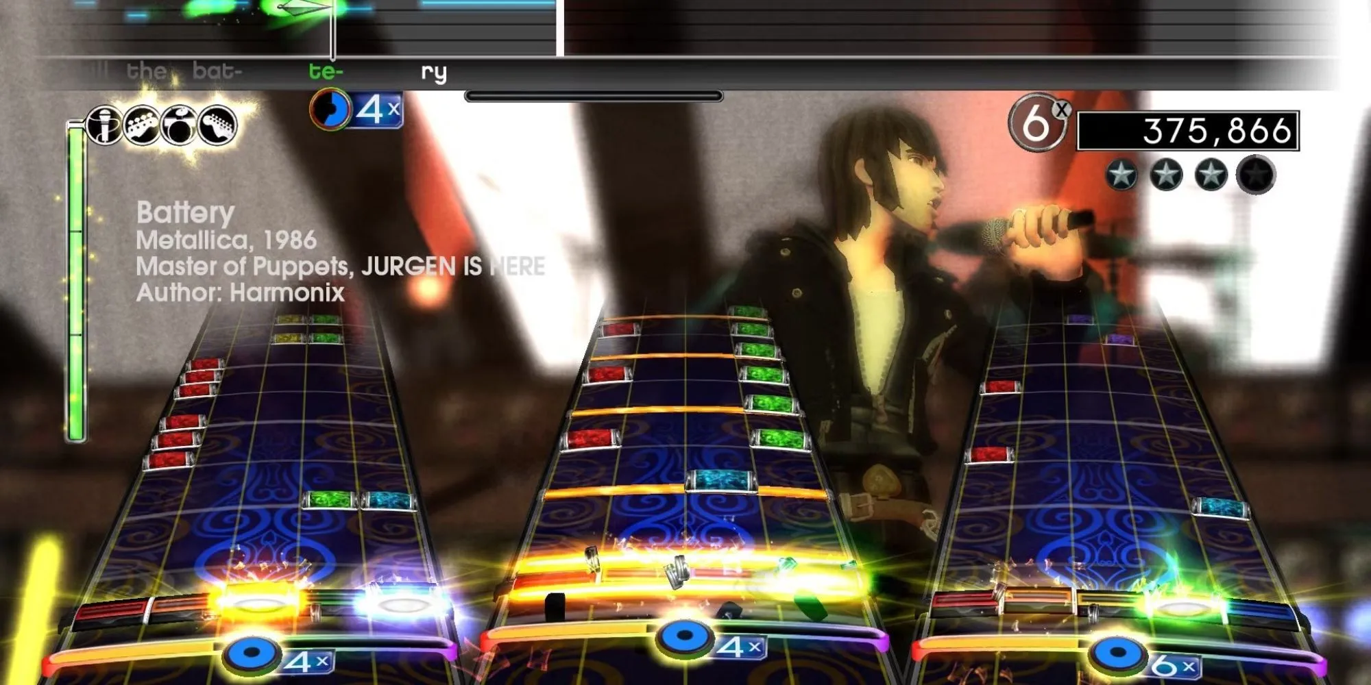 Ba người chơi đang chơi Rock Band 2.
