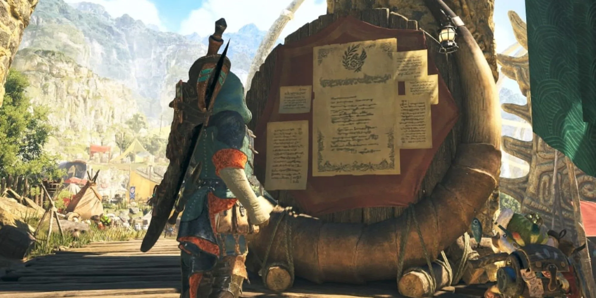 Bảng ghi chép thám hiểm trong Monster Hunter Wilds với nhiều dòng chữ và biểu tượng