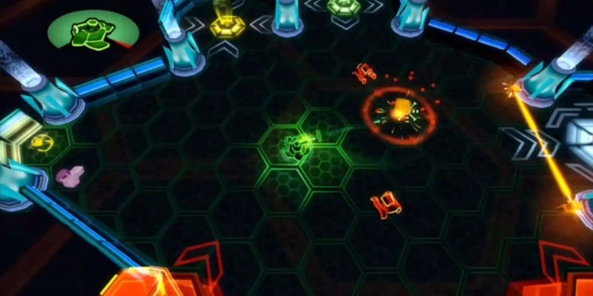 Bentley từ Sly Cooper đang điều khiển avatar trong minigame hack dạng top-down shooter