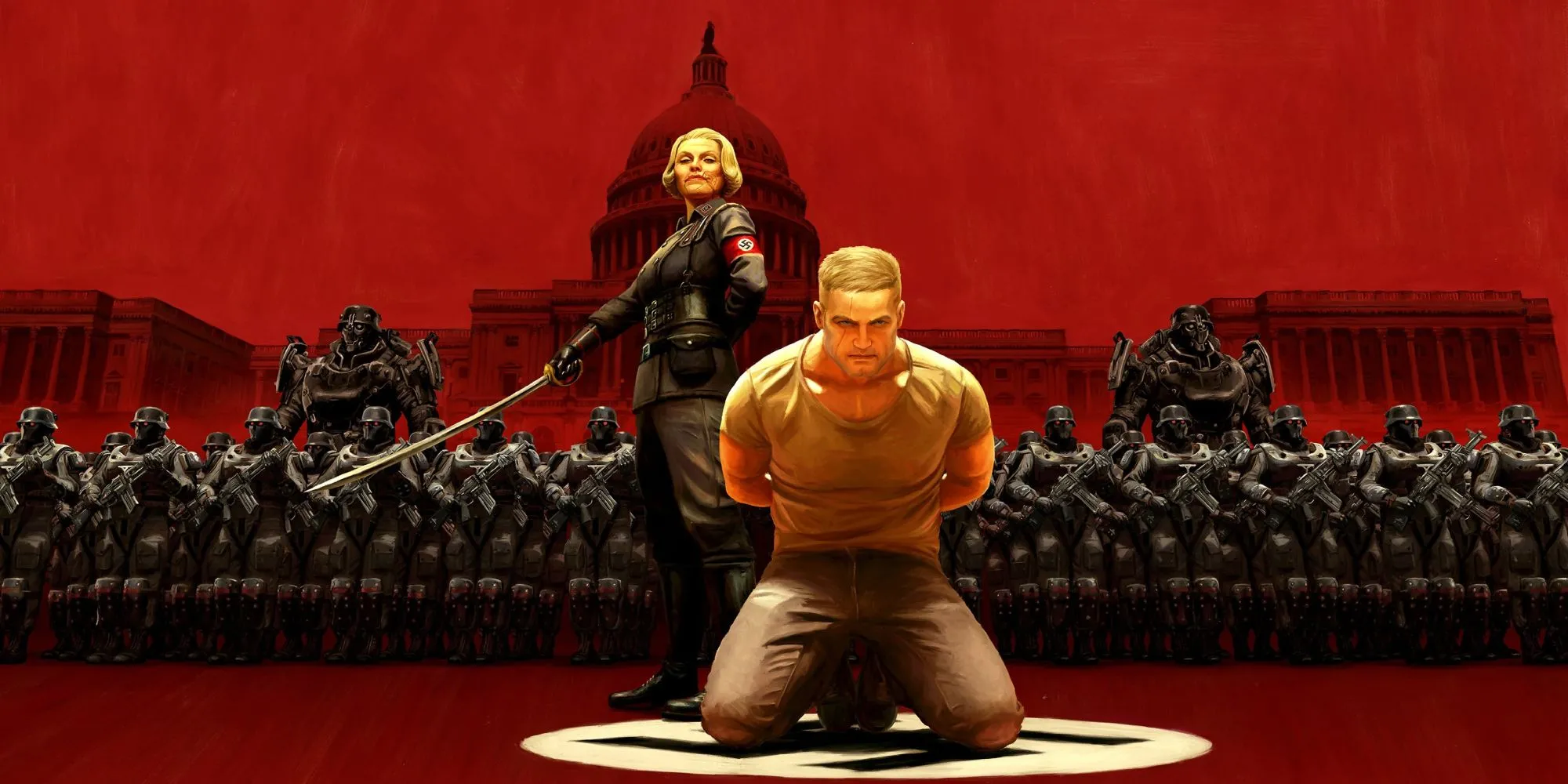 B.J. Blazkowicz, nhân vật chính của Wolfenstein, đối mặt với Frau Engel