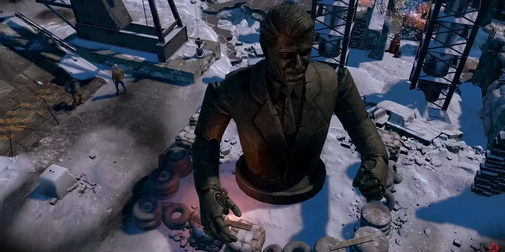 Bức tượng Ronald Reagan từ Wasteland 3, bối cảnh hậu tận thế khắc nghiệt.