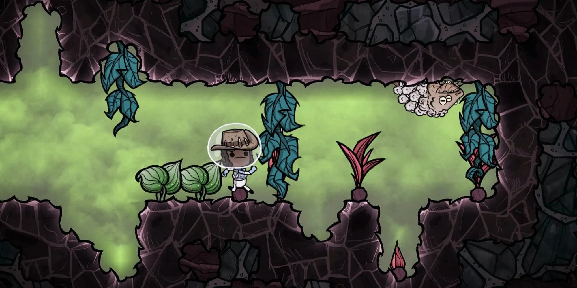 Các nhân vật đang khám phá và xây dựng trong môi trường hang động của Oxygen Not Included