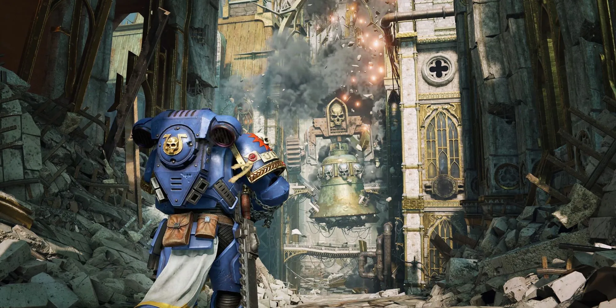 Cận cảnh một Space Marine chiến đấu trong Warhammer 40k Space Marine 2