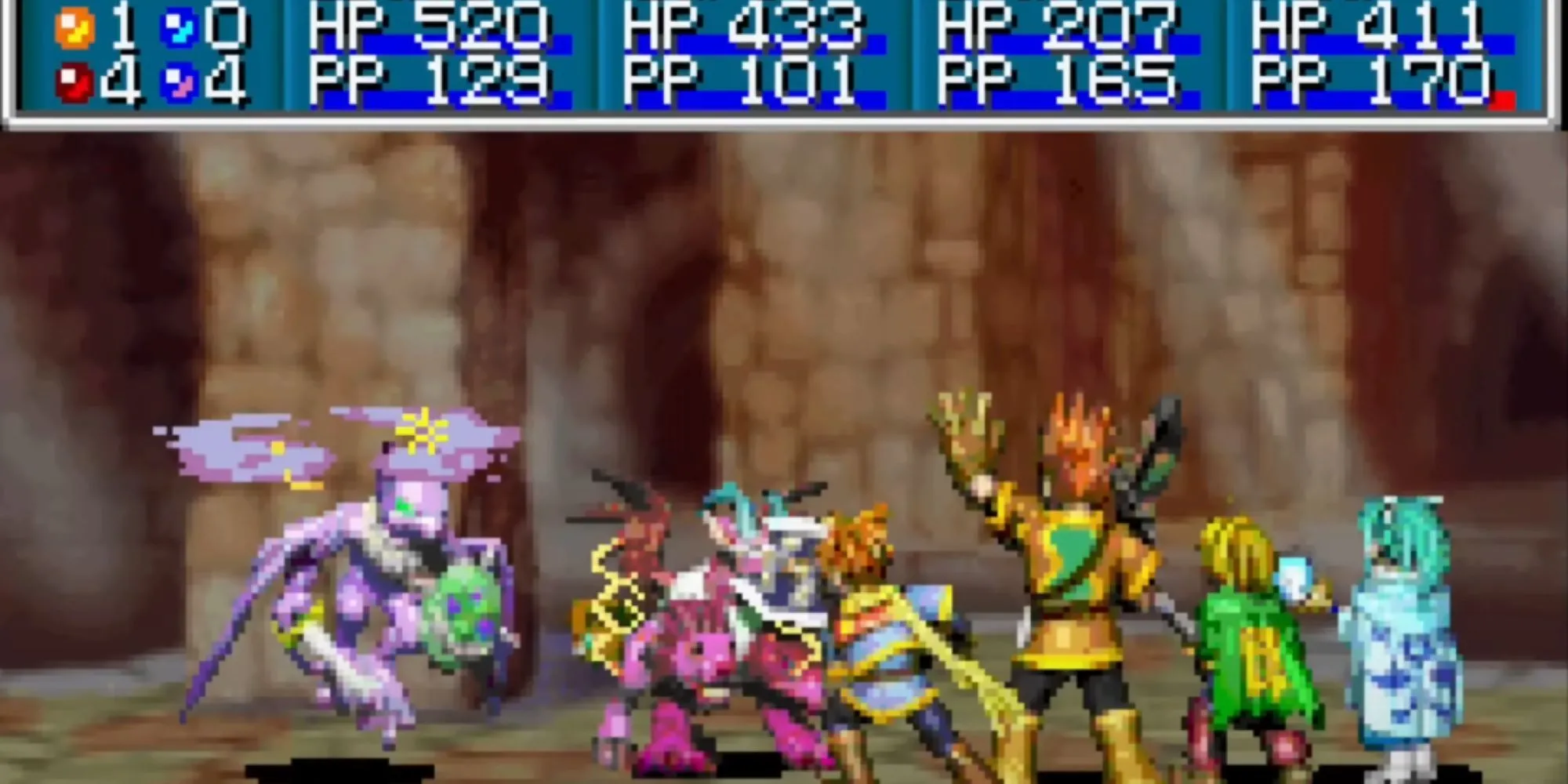 Cảnh chiến đấu theo lượt đặc trưng trong game JRPG Golden Sun