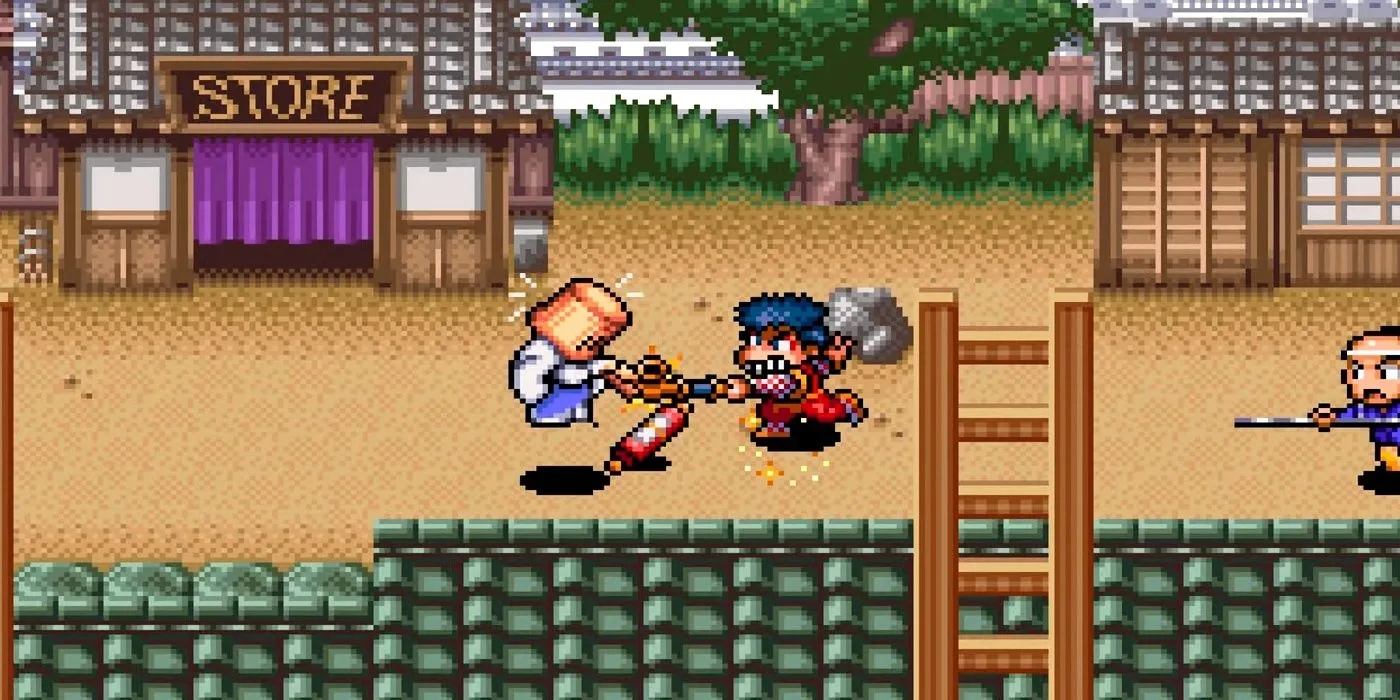 Cảnh gameplay của The Legend of the Mystical Ninja, game phiêu lưu hành động trên SNES