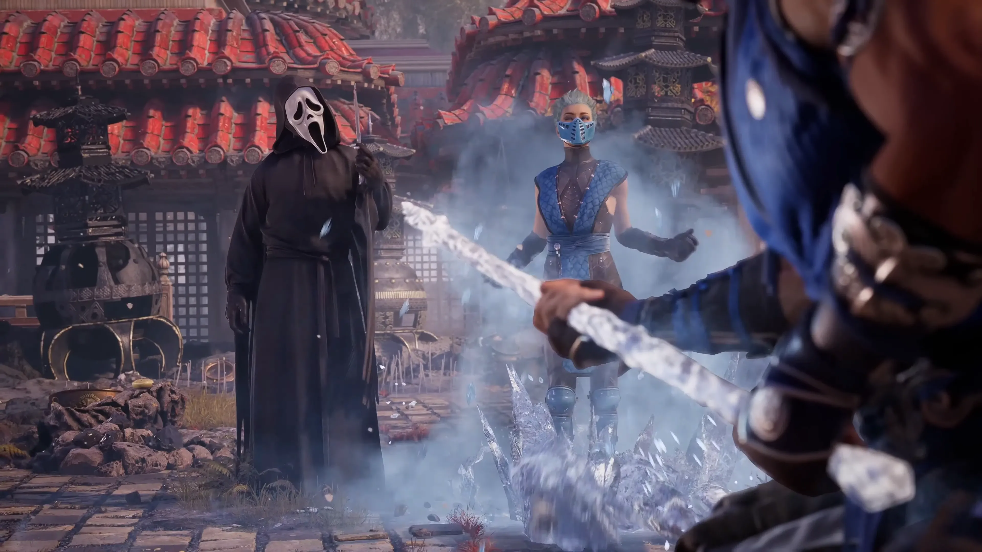 Cảnh gameplay nhân vật khách mời Ghostface trong bản mở rộng Khaos Reigns của Mortal Kombat 1