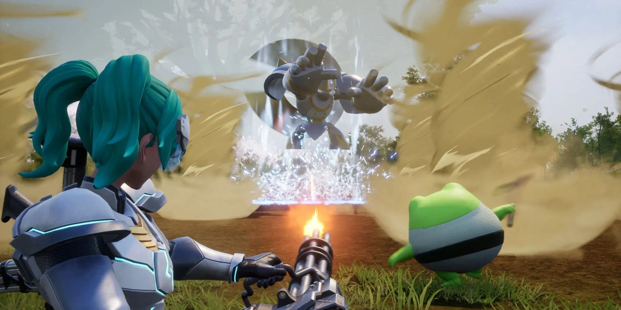 Cảnh gameplay trong Palworld, hiển thị thế giới mở và Pal