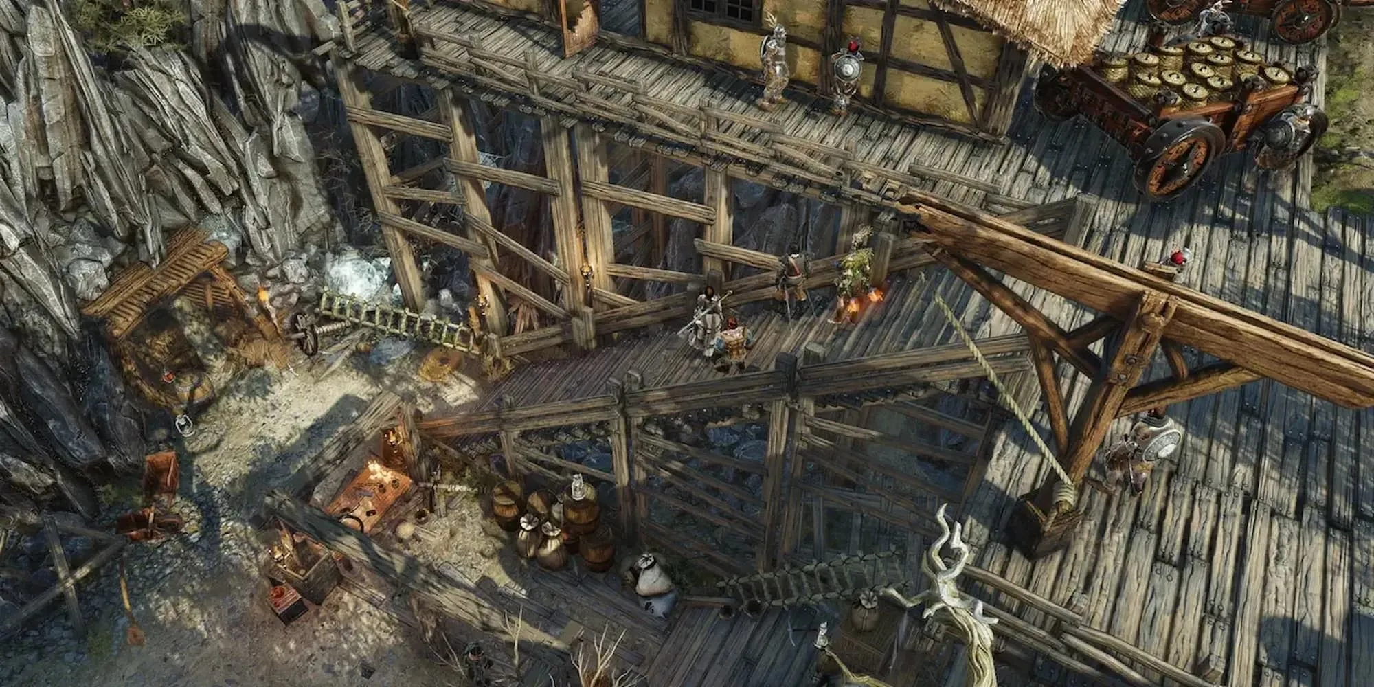 Cảnh quan một pháo đài gỗ đồ sộ trong Divinity: Original Sin 2