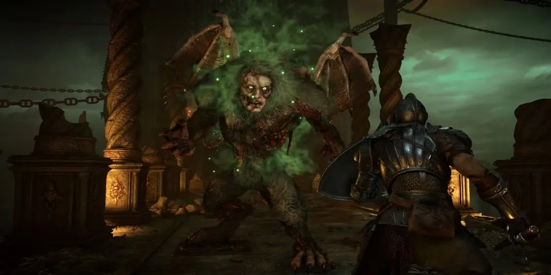 Cặp đôi Maneaters bay lượn trên cây cầu hẹp trong Demon's Souls Remake