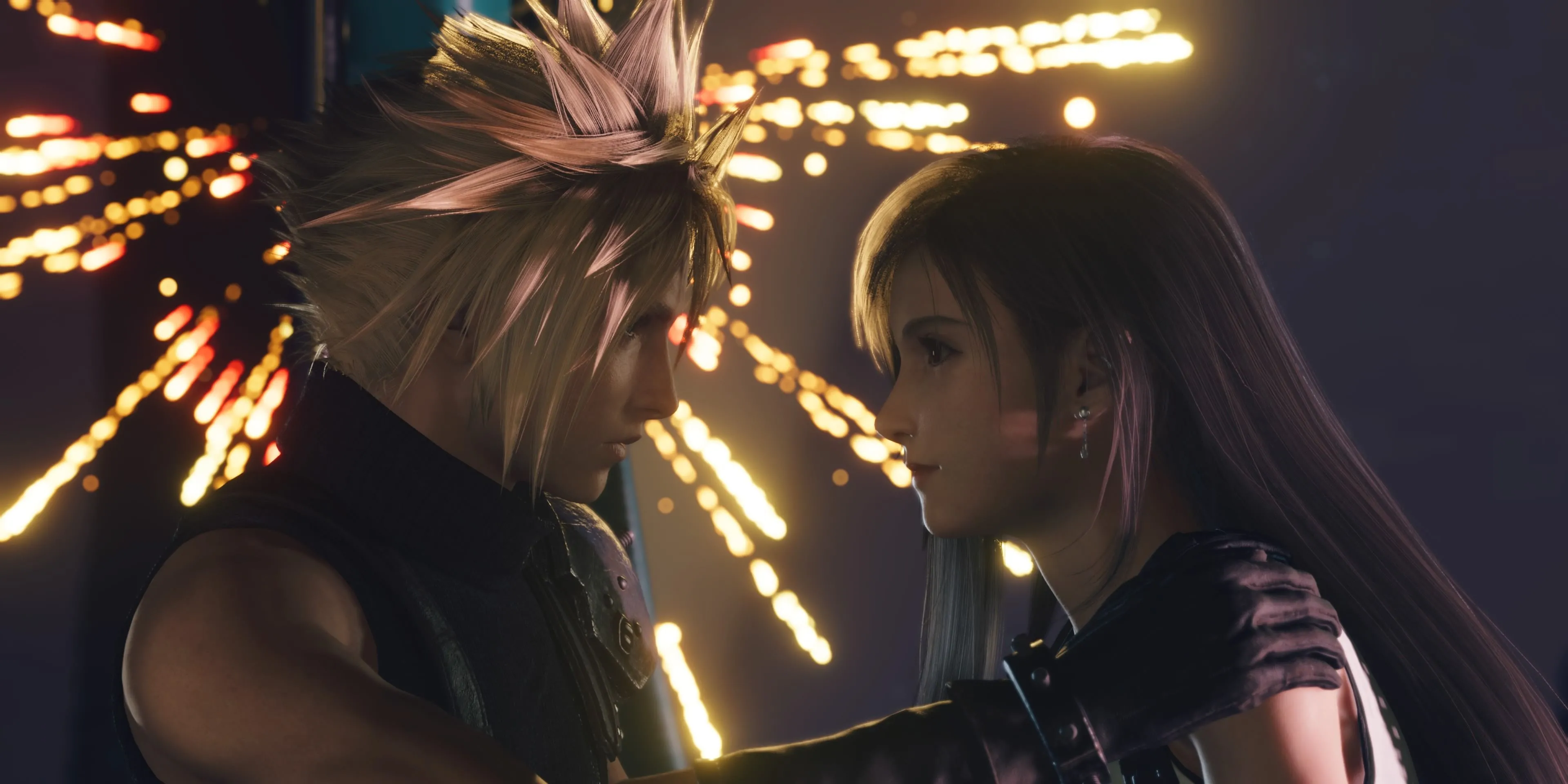 Cloud và Tifa trong cutscene Final Fantasy VII Rebirth đồ họa đẹp mắt trên PS5 Pro