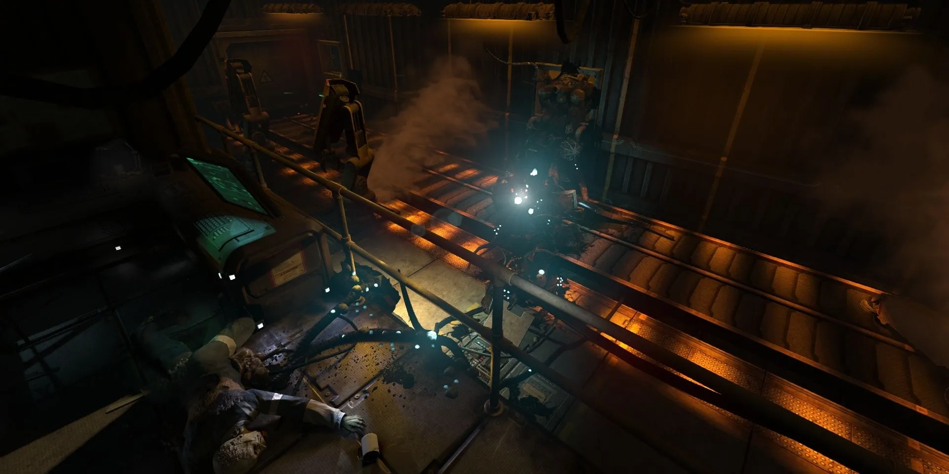 Cỗ máy bị phá hủy dưới đáy biển trong game kinh dị khoa học viễn tưởng SOMA, thể hiện bối cảnh u tối.