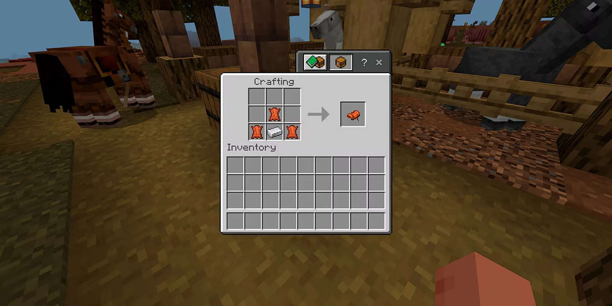 Minecraft: Cuối Cùng Cũng Có Thể Chế Tạo Được Yên Ngựa! 1 Công thức chế tạo yên ngựa trong Minecraft với 3 da thuộc và 1 quặng sắt